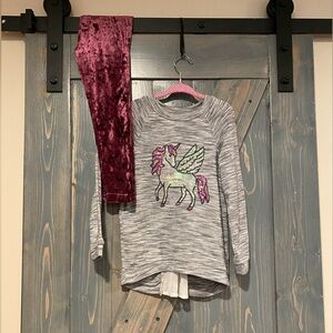 Blush US Angels Unicorn Shirt and Velvet Pants - Size 5